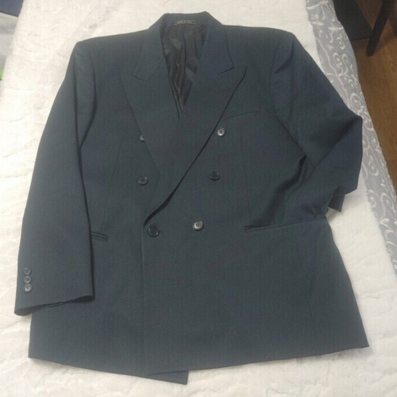 Vito Rufolo Suit Blazer Wool Double Breasted Ventless Shoulder Pad Men Size 44 R